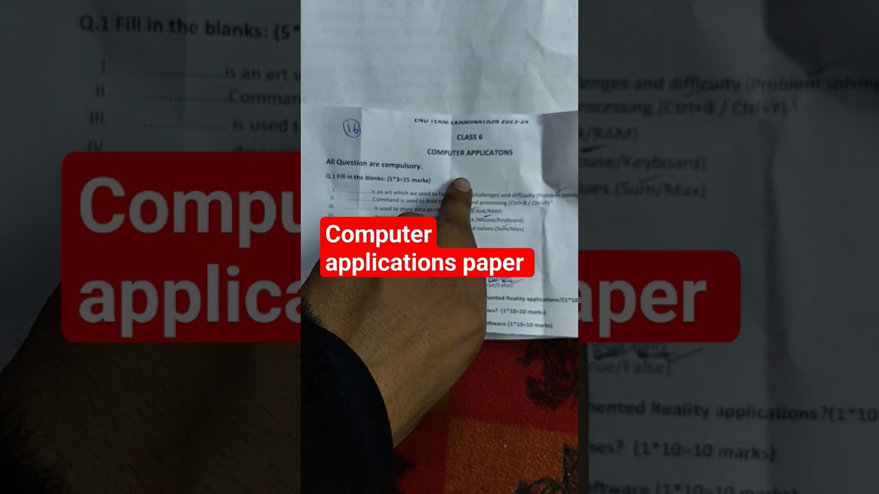 computer application paper class 6 / class 6 computer application question paper annual exam 2024