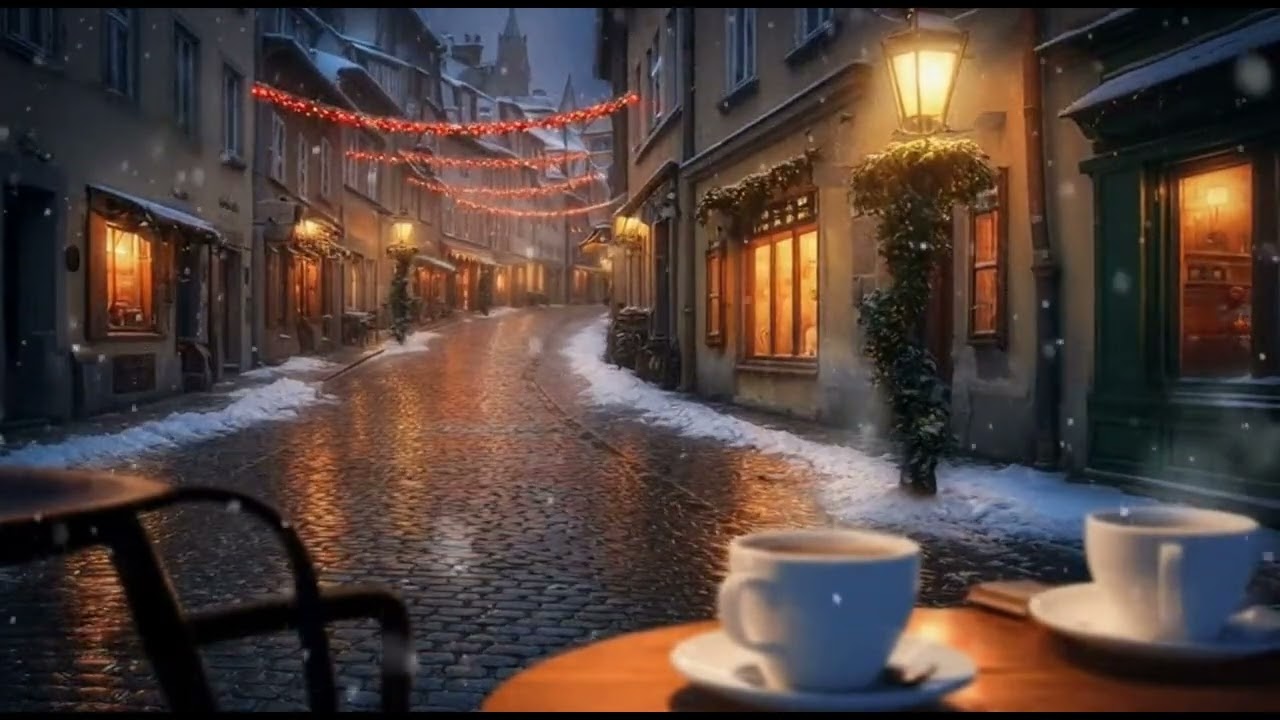 Relaxing Snowy Coffee Shop crowd sounds jazz music ambience 5 hours | Videos to study relax to ASMR