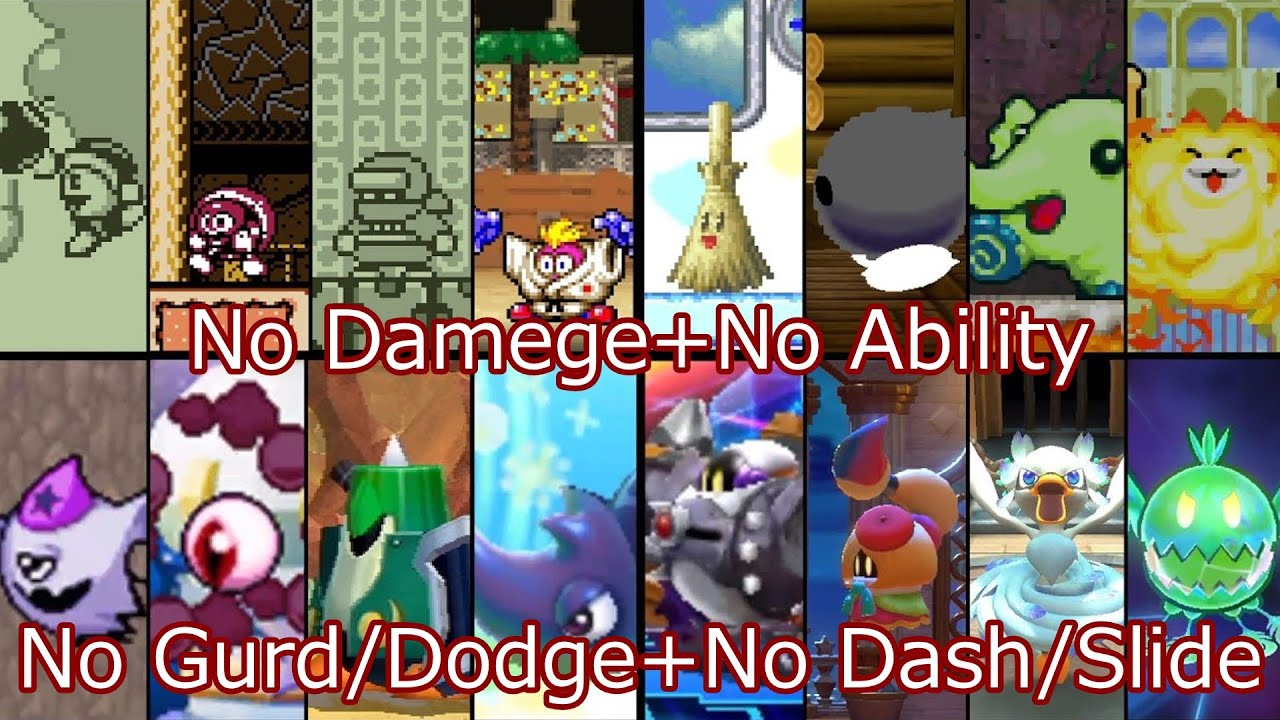 【星のカービィ】初代式ノーダメすっぴん縛りでメインシリーズ中ボス全撃破/ALL Kirby Main series Mid-Bosses  No Damege&Abilities+α