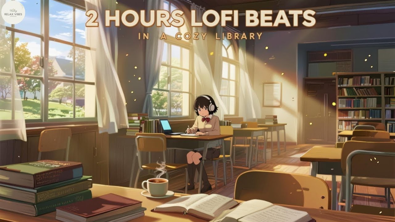 Study Music 🎧 | 2 Hours Lofi Beats in a Cozy Library | Focus & Relaxing Sounds