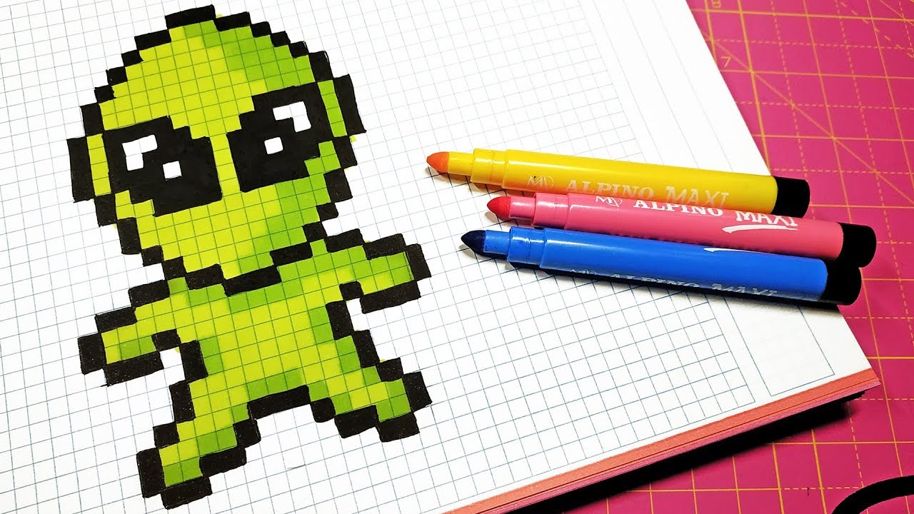 Handmade Pixel Art - How To Draw a Martian #pixelart