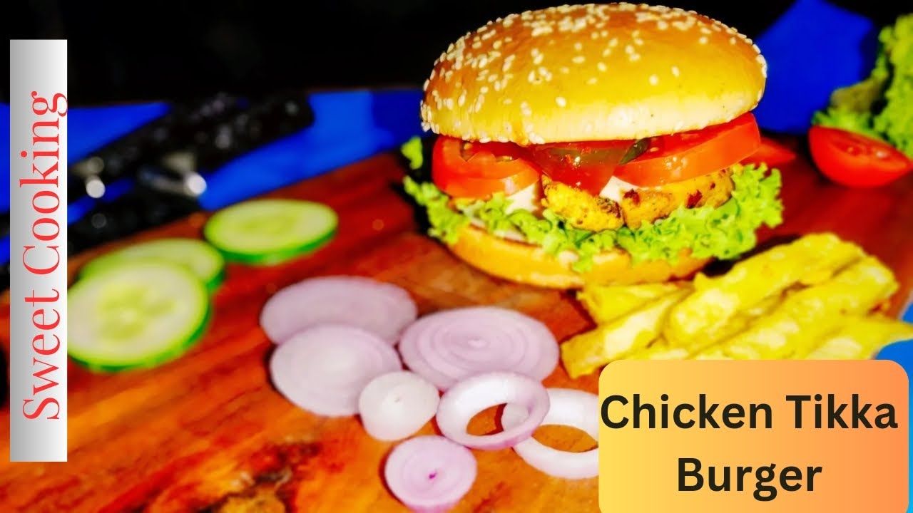Chicken Tikka Burger | Smokey Chicken Burger Recipe by Sweet Cooking @Food Fusion