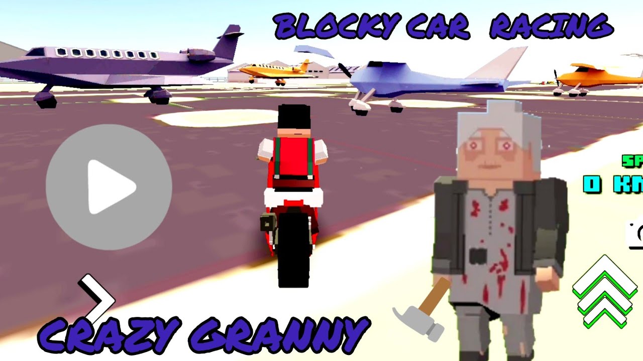 Blocky Moto Racing: Creepy Zombie Granny from Blockapolypse is in Airport | Brave Nerd Save the Day
