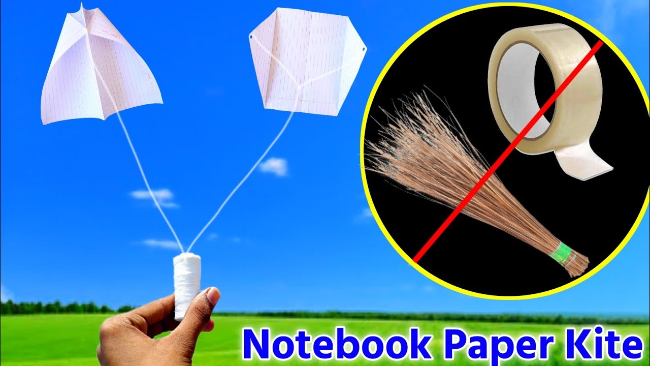 No stick No cello tape kite making , how to make notebook paper kite , patang kese banate hai