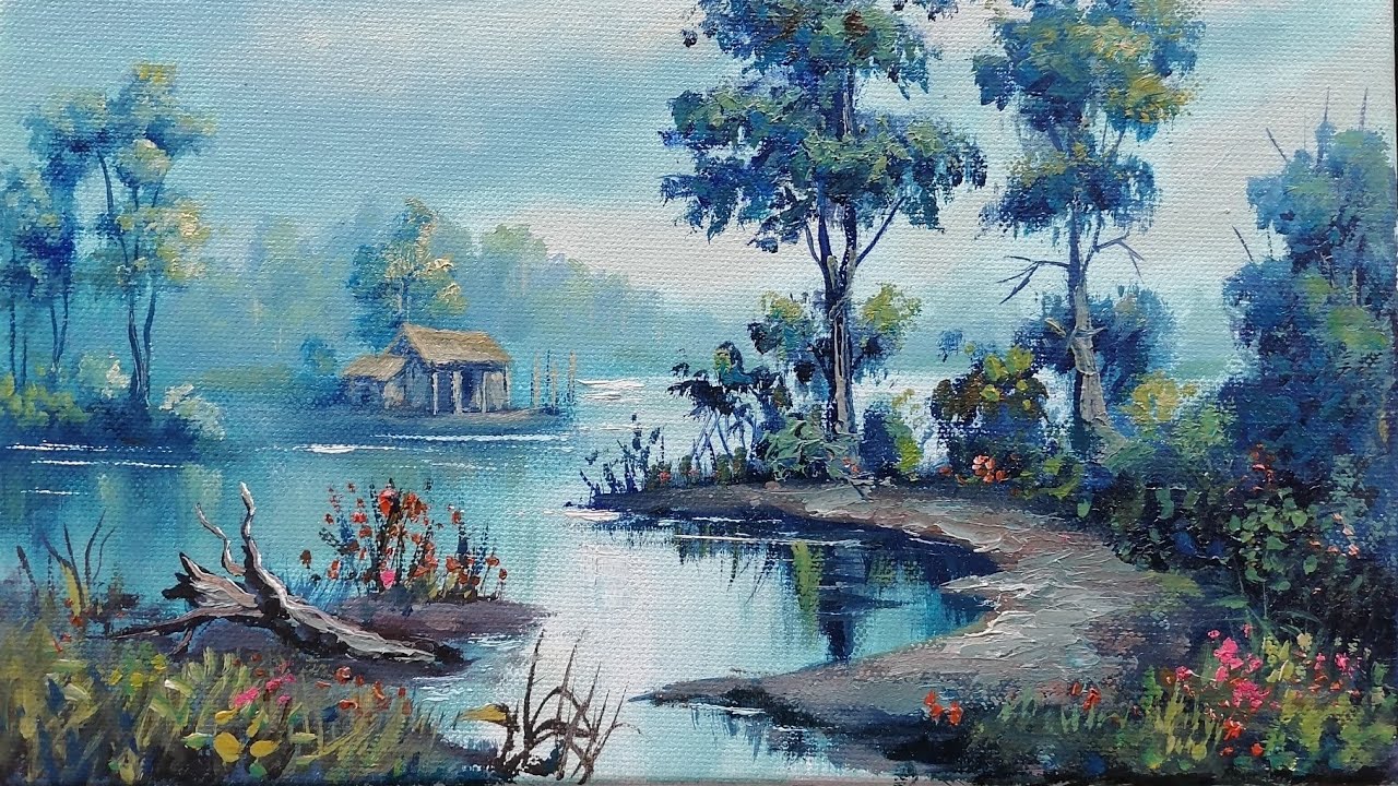 #93.PAISAJE en AZUL. El GRAN SECRETO PARA PINTAR FÁCIL Y RÁPIDO. Lo crees? 😲😲. satinado +oleo