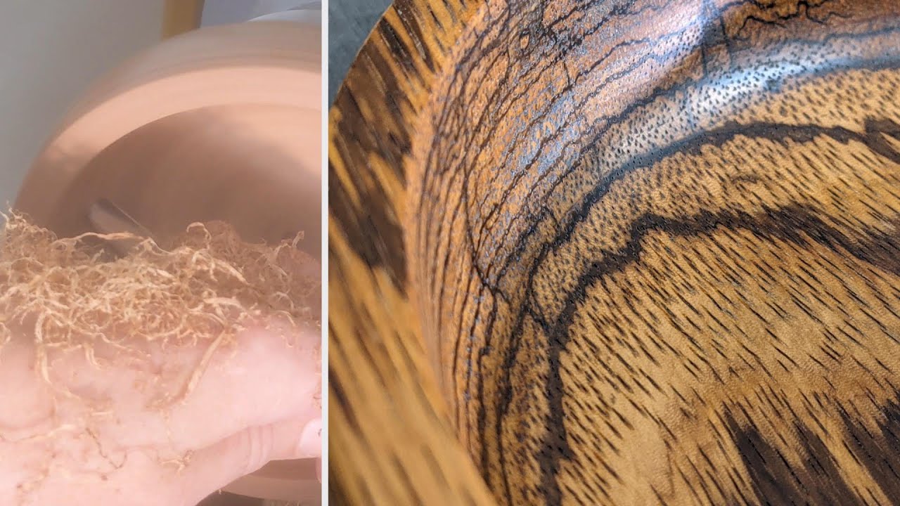 wood turning a flat bottomed zebrawood bowl