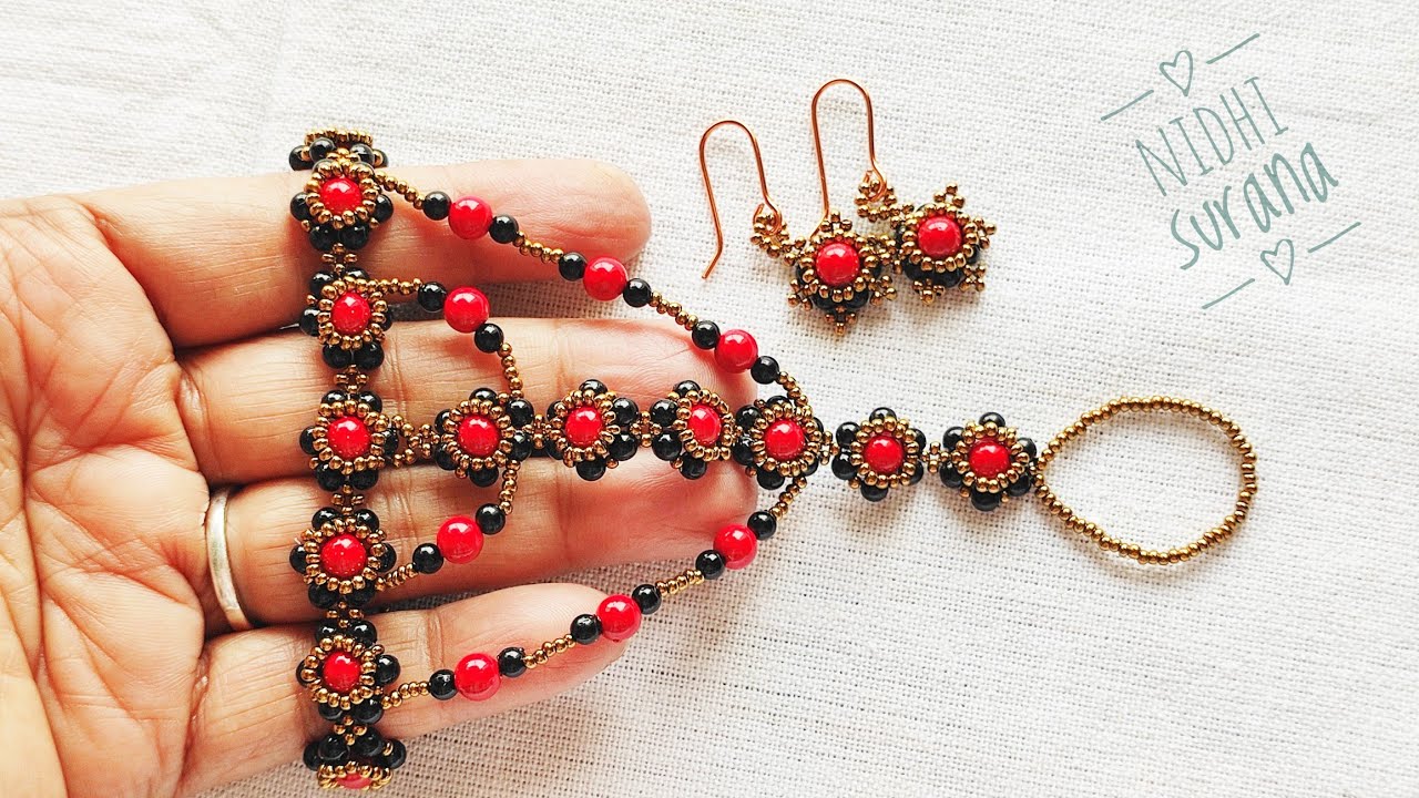 ⚜️ Ring Bracelet & Earrings/Beaded Jewelry/ Pulsera & Aretes Tutorial diy (0551)