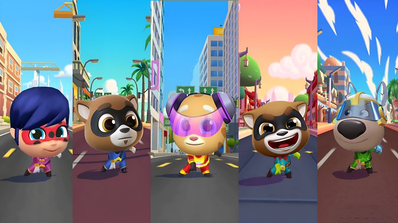 Talking Tom Hero Dash - All Raccoon Bosses Crystals Recovery Vs Heroes Fight - Amir Gameplayz 