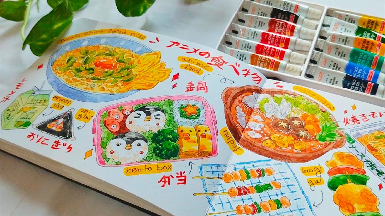 🍚 anime food painting with watercolour and gouache 🍜 #animefood #foodart