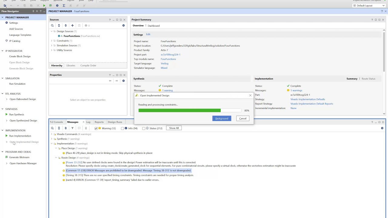 BYU ECEN220: Running Implementation in Vivado
