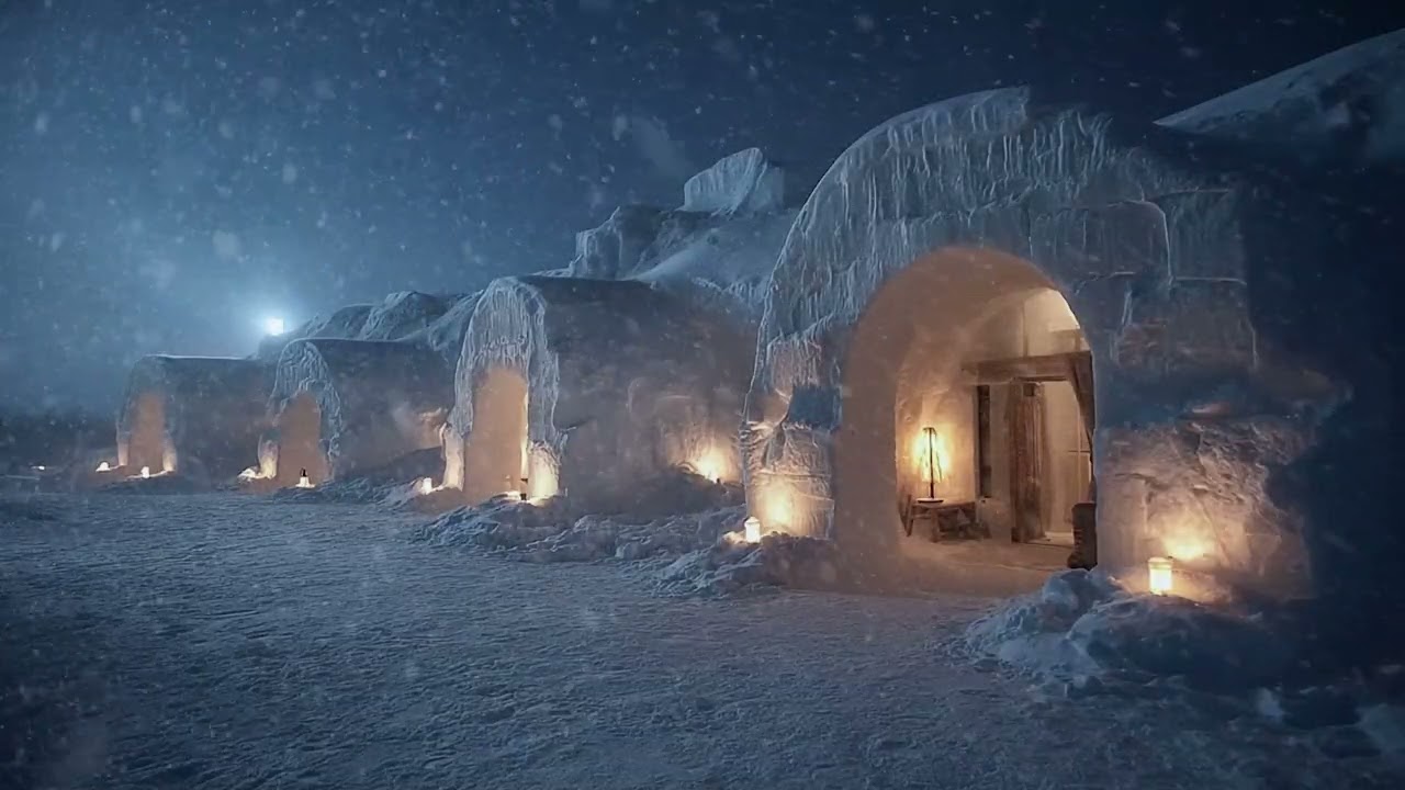 Sleeping Inside an Ice Hotel ❄️ Brutal Arctic Storm Outside, Warm Igloo Ambience for Deep Sleep