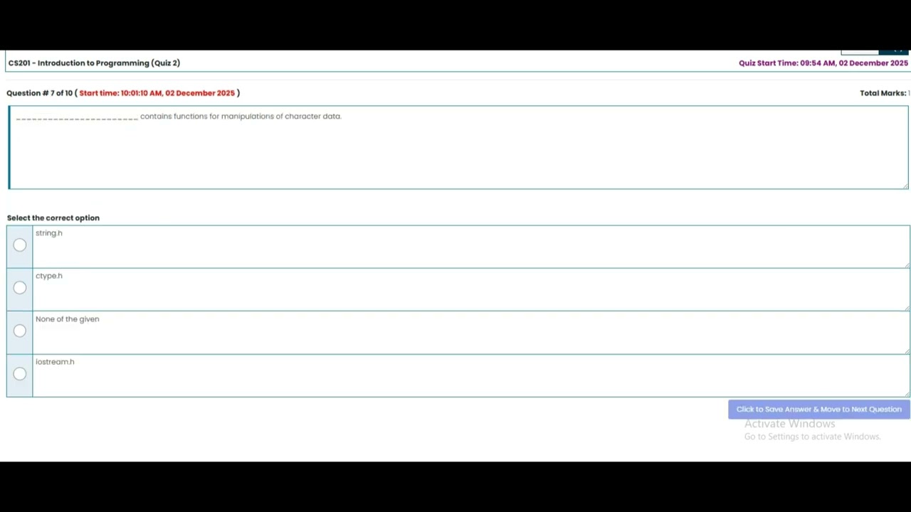 CS201 Quiz 2 2025 || CS201 - Introduction to Programming || Fall 2025