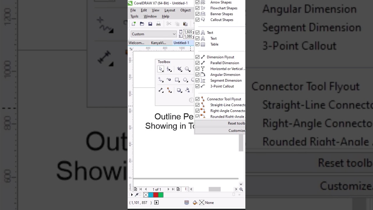 Outline tool is not showing or visible on toolbox of Coreldraw.