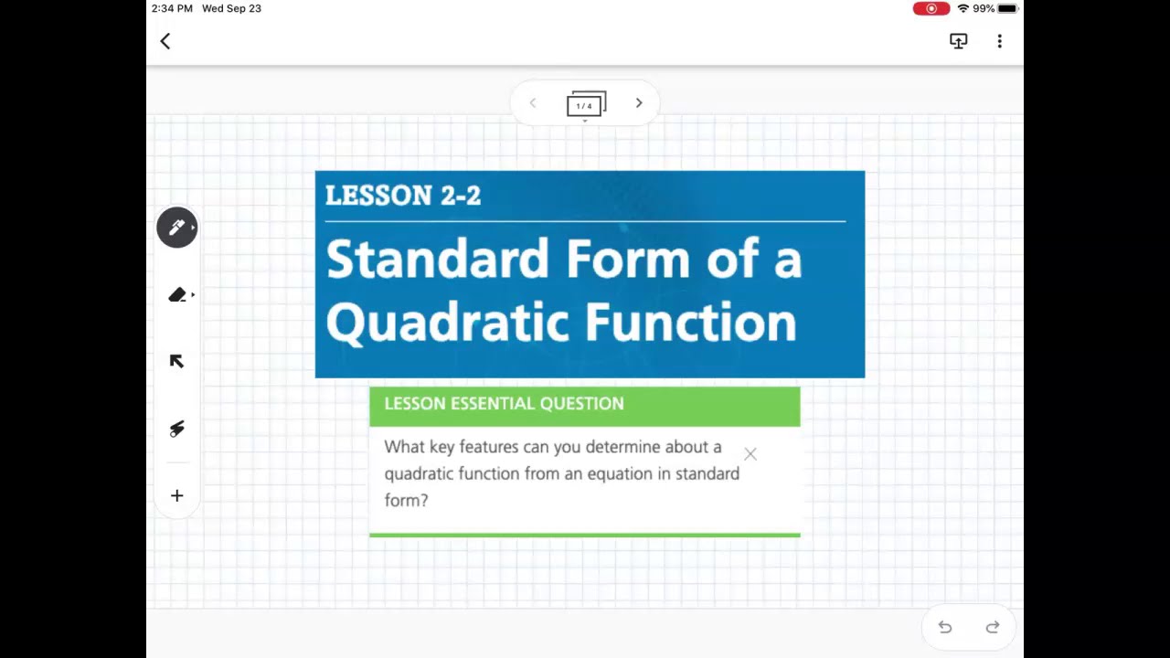 Standard Form of a Quadratic Function (Lesson 2-2)
