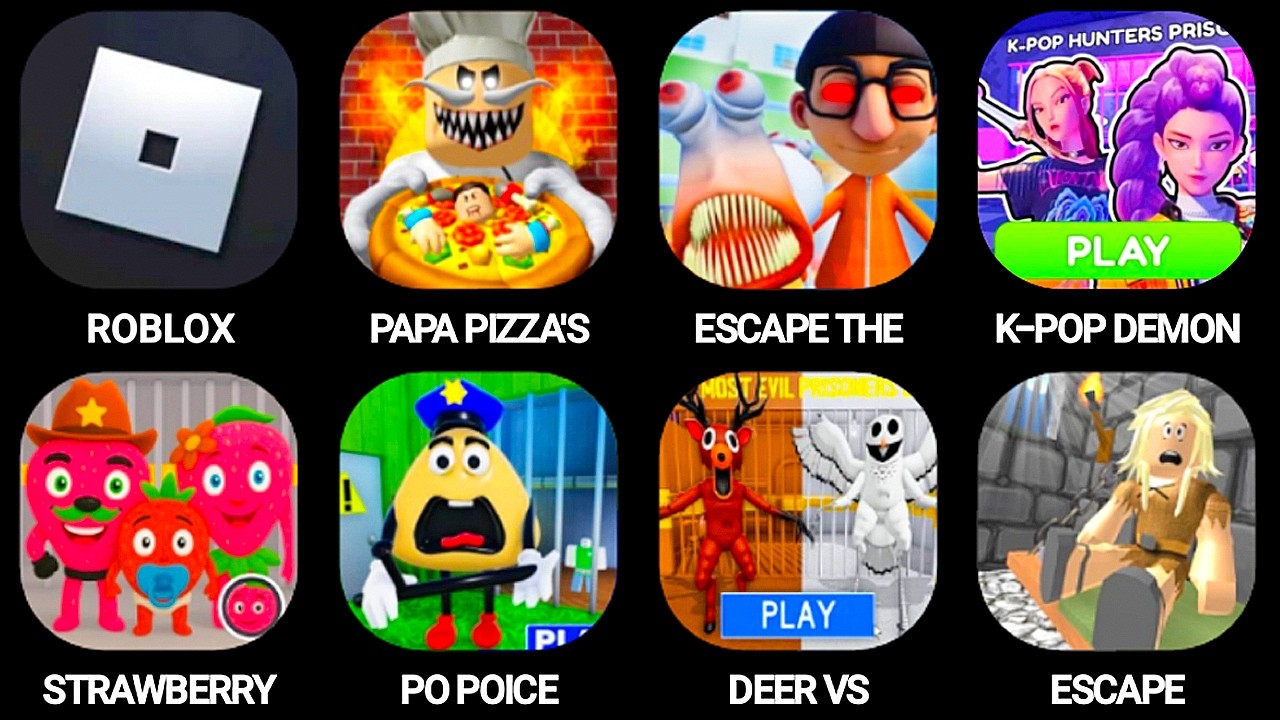 Roblox: papa Pizza's Pizzeria, K Pop Demon Hunters Prison, Deer Vs Owl99nigh, Strawberry Police