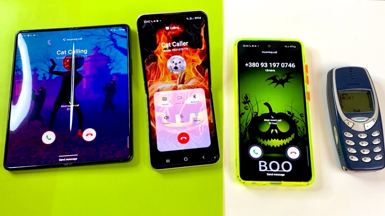 Halloween 🎃 Outgoing calls and Incoming calls Samsung Z FOLD vs Z FLIP vs Galaxy A52s vs NOKIA 3310