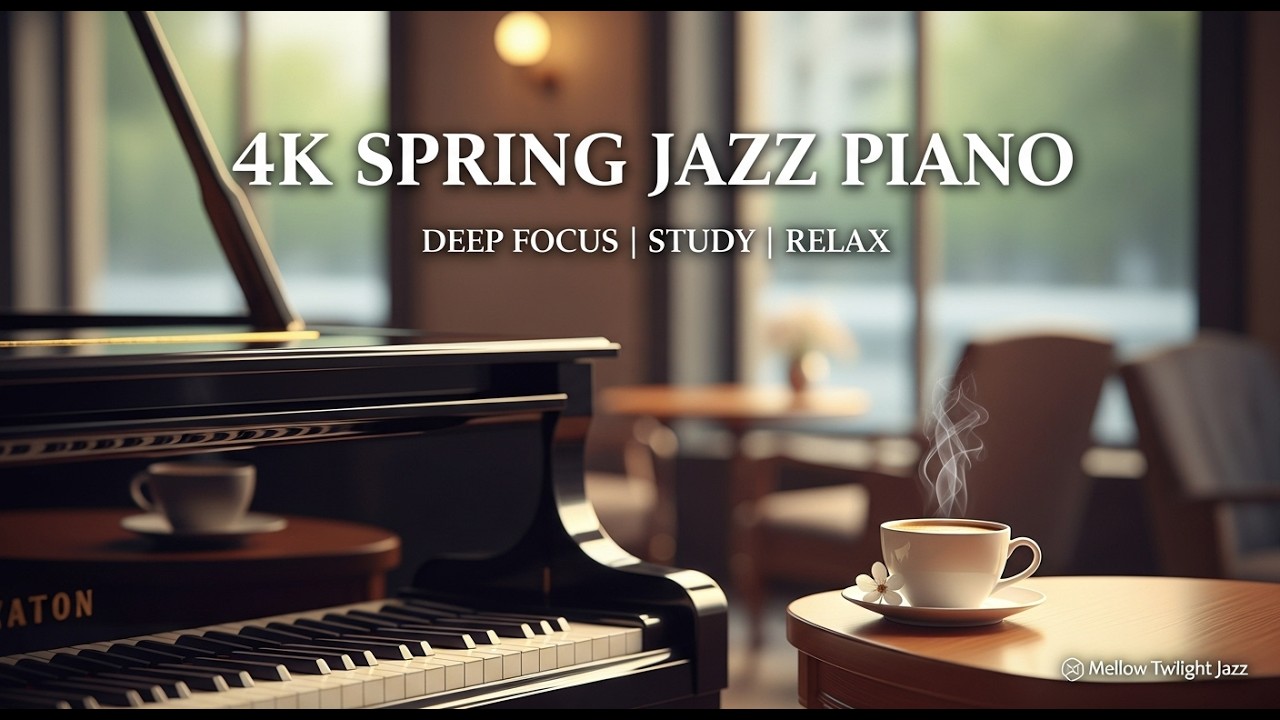2 Hours 4K Spring Cafe Jazz Piano: Deep Focus, Study & Relaxing Sleep Background Music