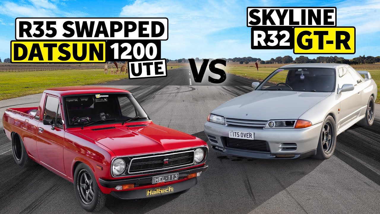 1600hp Skyline GT-R R32 vs R35 Swapped Datsun Pick-up Drag Race