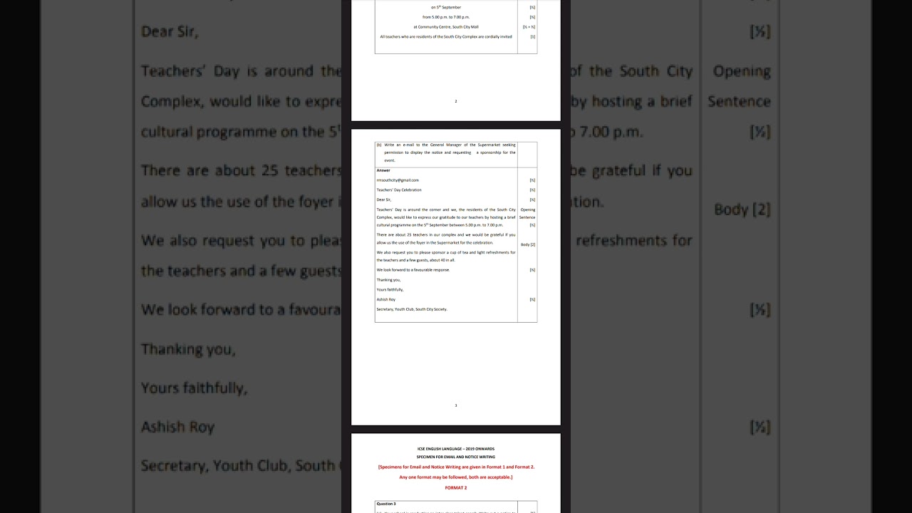ICSE CLASS 10TH GUIDELINES FOR NOTICE WRITING AND EMAIL WRITING QUESTION PAPER-1 2019