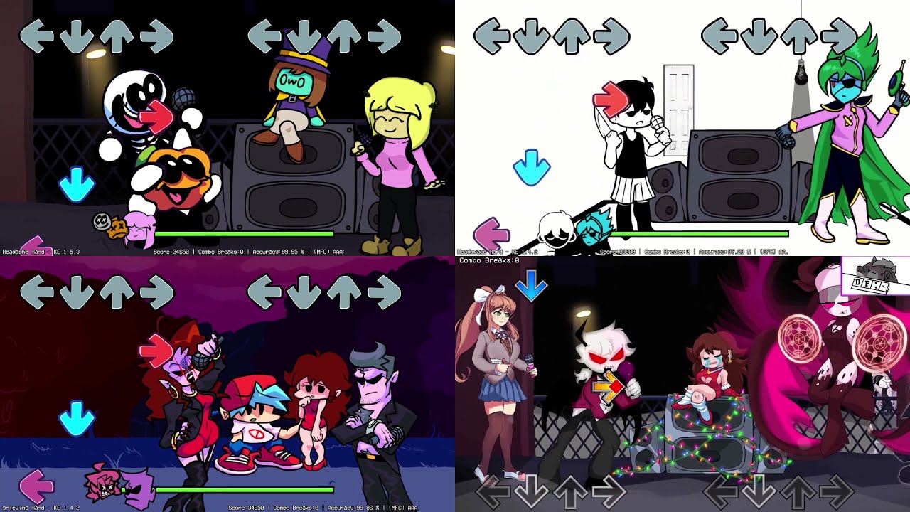 [QUAD MASHUP] FNF Headache but Every Turn a Different Character Sings