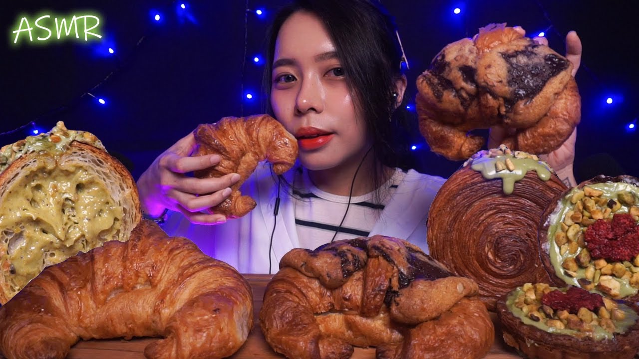 ASMR Popular Croissants (Crookie, Cromboloni, & Croissant Flan) | EXTREME CRISPY Eating Sounds
