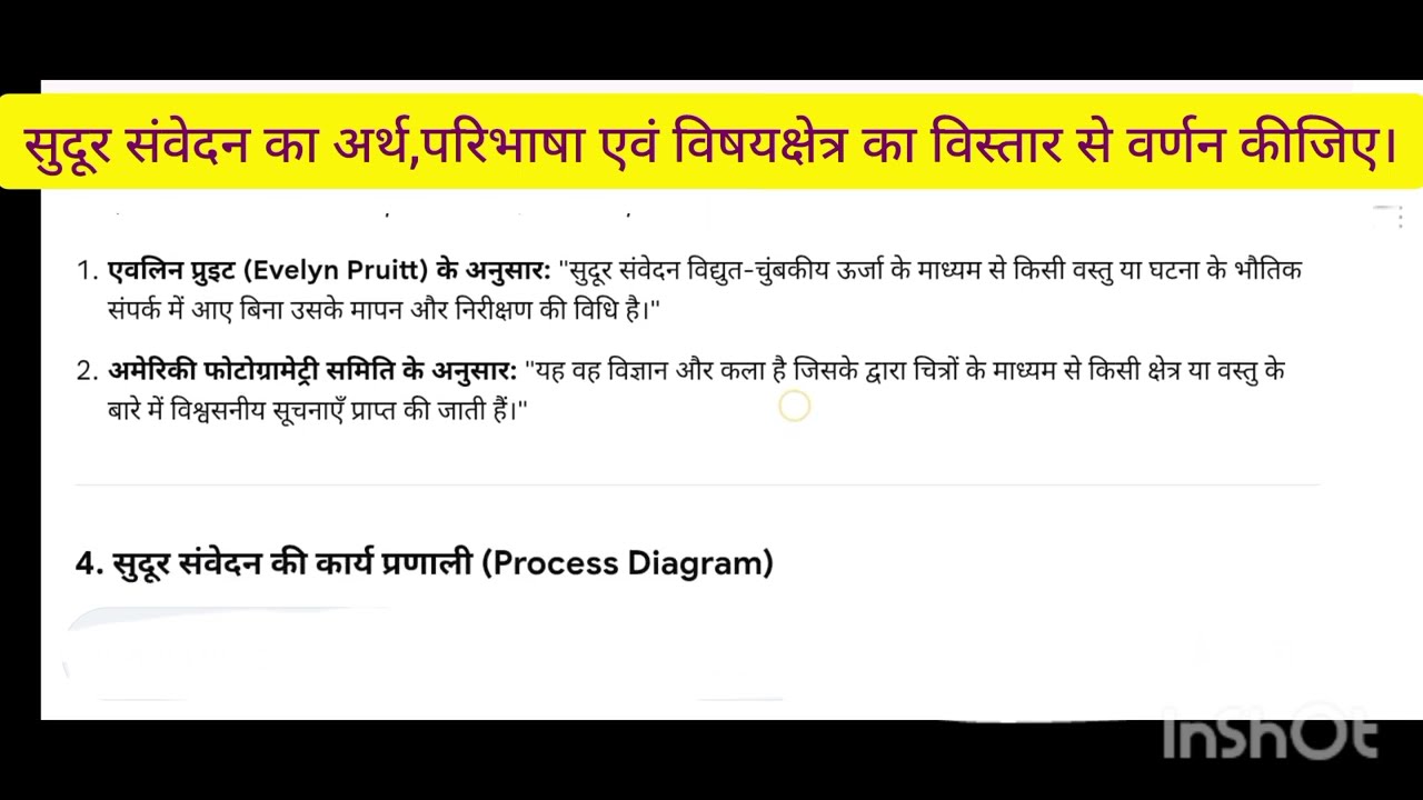 सुदूर संवेदन का अर्थ परिभाषा एवं विषय क्षेत्र का विस्तार से वर्णन कीजिए। B.A. final year geography 1