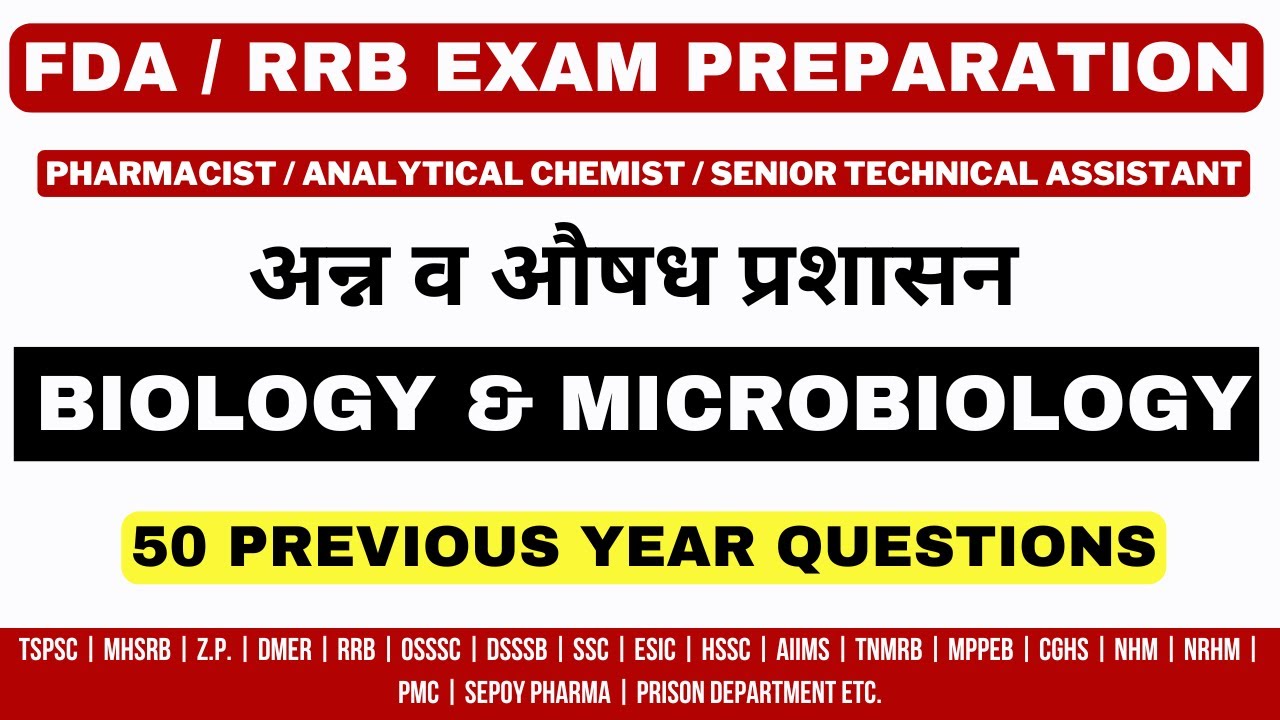 BIOLOGY / MICROBIOLOGY / RRB FDA PREVIOUS YEAR QUESTIONS / / FDA & RRB EXAM PREPARATION