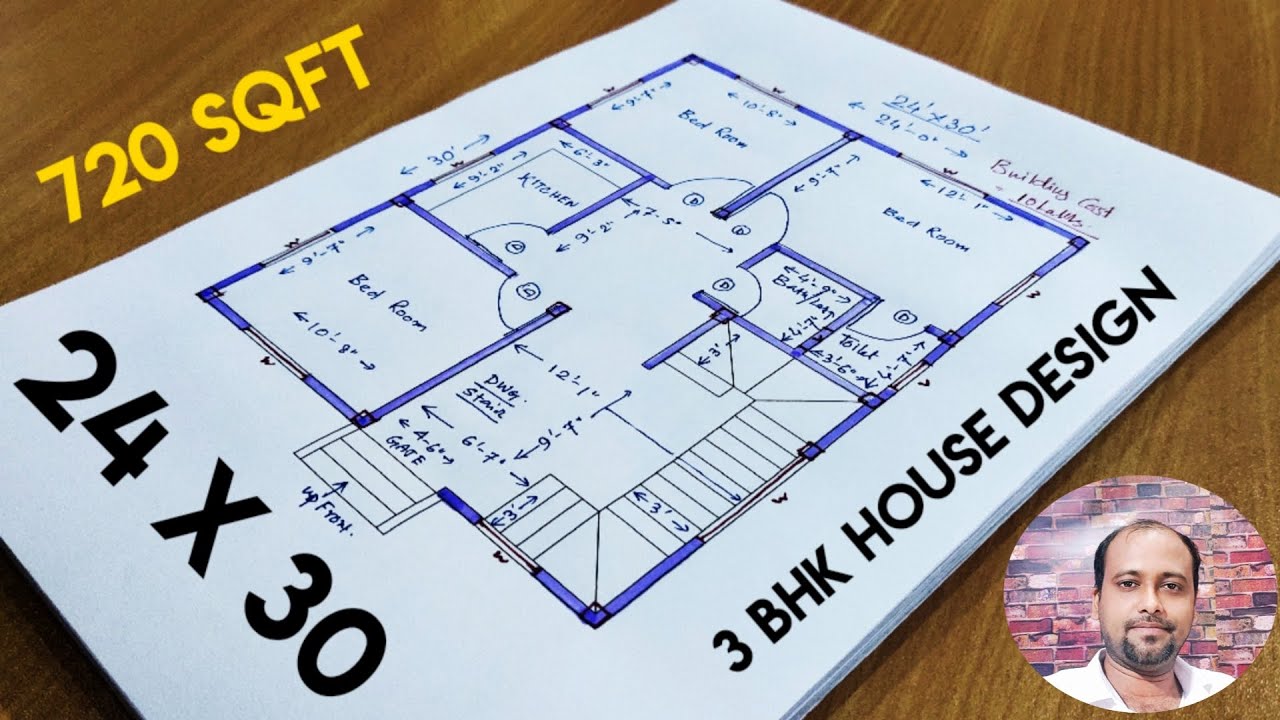 24X30 HOUSE PLAN II 720 Sqft house design II 24x30 house design with 3 bedrooms