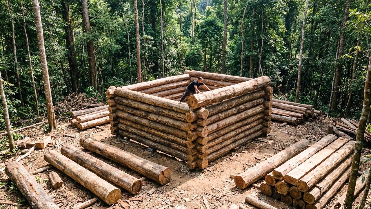 Building a Giant Log Cabin from Scratch – Start to Finish - EP1