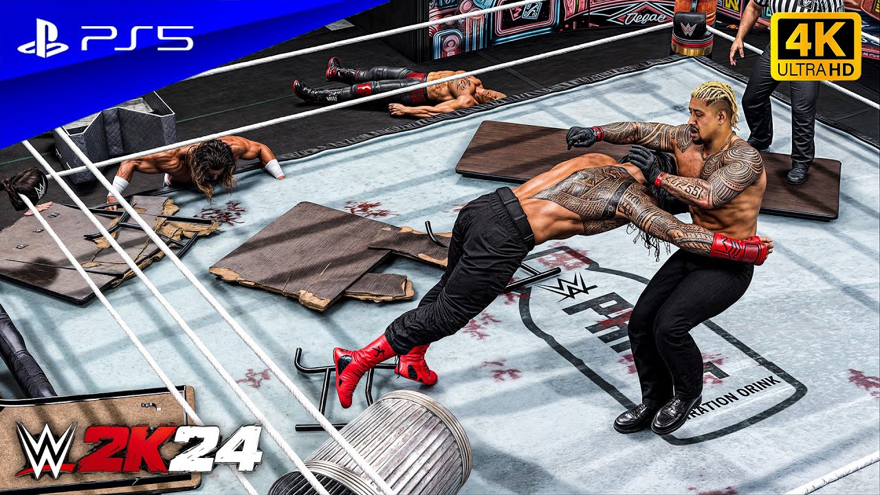 WWE 2K24 - Roman Reigns vs. Solo Sikoa vs. Cody Rhodes vs. Seth Rollins | Fatal 4 Way | PS5™ [4K60]