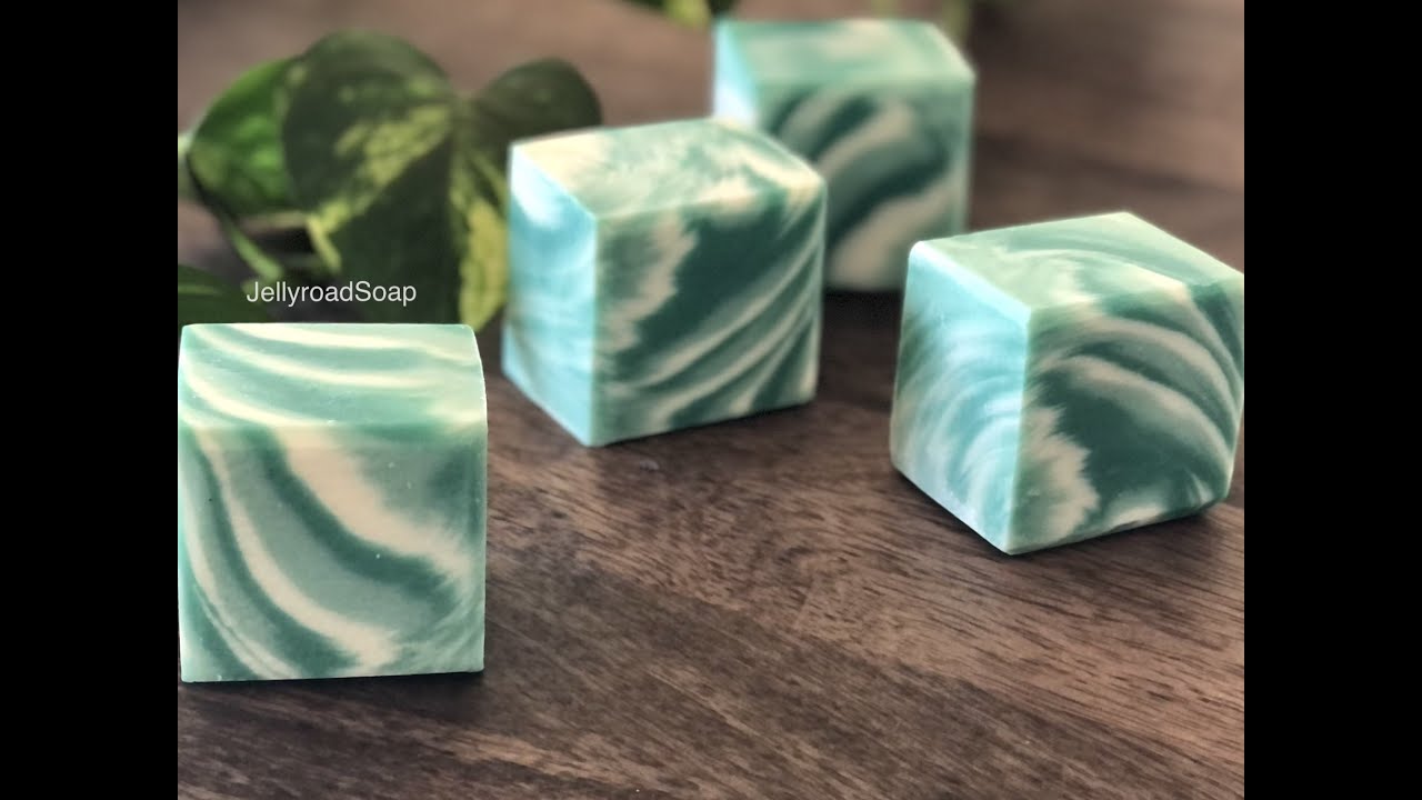 Cold process handmade soap. Pouring marble soap video.
