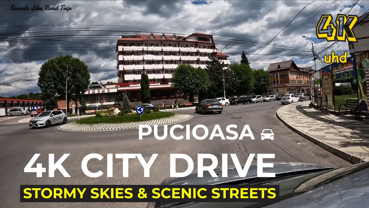 🌧️ Dramatic 4K City Drive in Pucioasa, Romania | Scenic Urban Tour & Stormy Skies 🚗