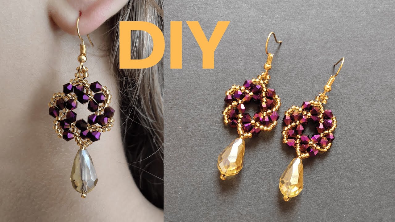 How to make beaded earrings with seed beads and glass bicones, bead earrings tutorial