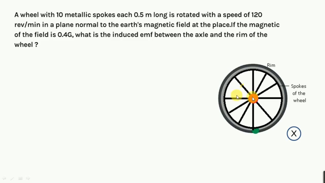 A wheel with 10 metallic spokes 0.5m long is rotate with a speed of 120 rev/min in a plane normal