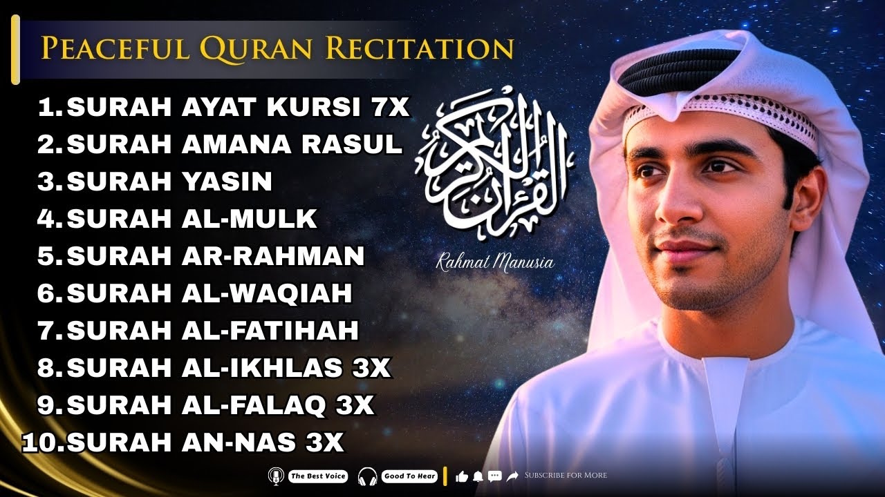 Peaceful Quran Recitation for Calm Heart | Ayat Kursi, Yasin, Ar Rahman, AlWaqiah, Al Mulk, annas