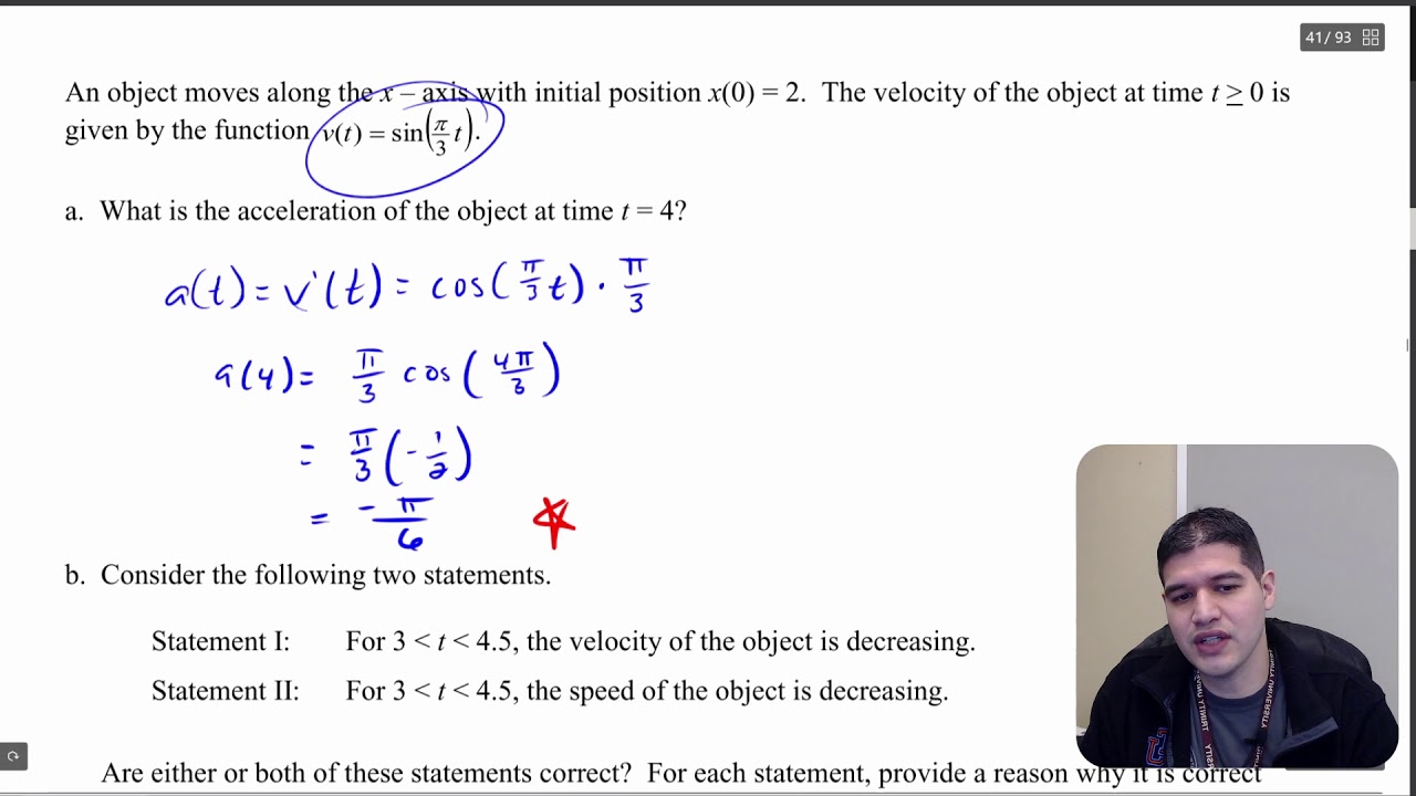 5.4e Particle Motion 2002 AB #3 | AP Calculus