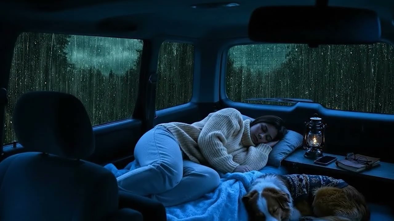 Deep Sleep Rain ASMR 🌧️ Cozy Night in the Car with an Australian Shepherd