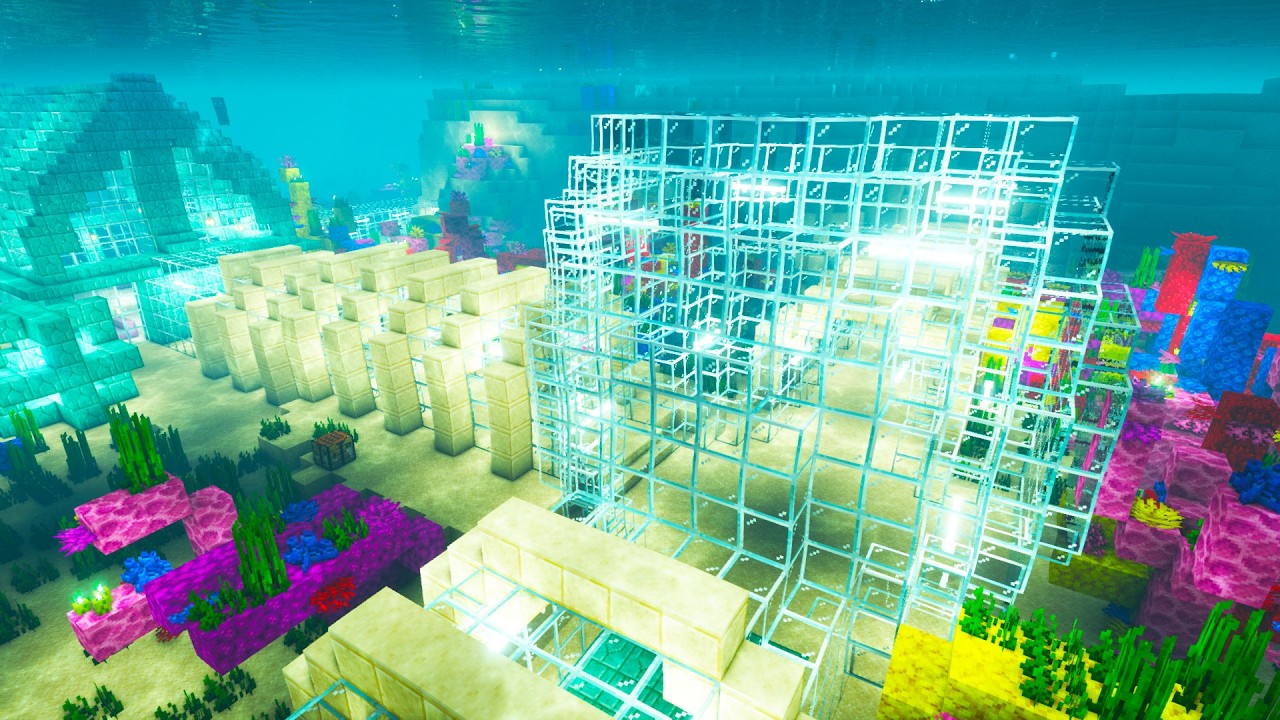 【Minecraft】水流エレベーターと海の中の通路作り🐰⛏【マイクラ実況｜サバイバル実況｜How to build｜海の中の建築】