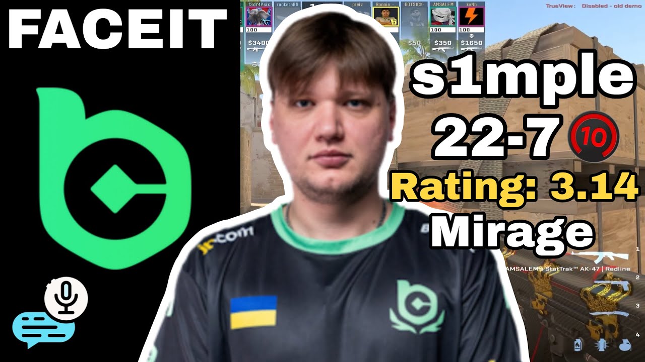 s1mple PLAYS FACEIT LVL 10 Mirage (22-7) S1MPLE Highlights! CS2