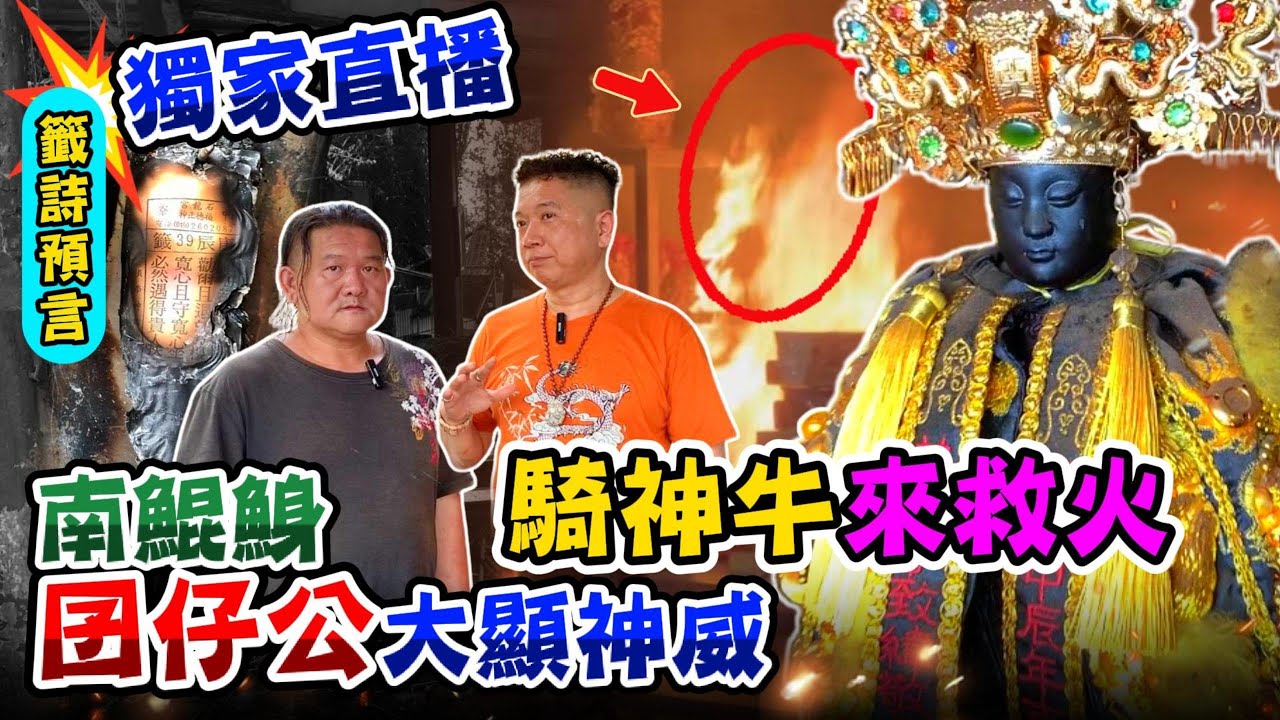 獨家直播【南鯤鯓囝仔公】大顯神威，騎神牛來【泡麵土地公】救火，籤詩預言！ 