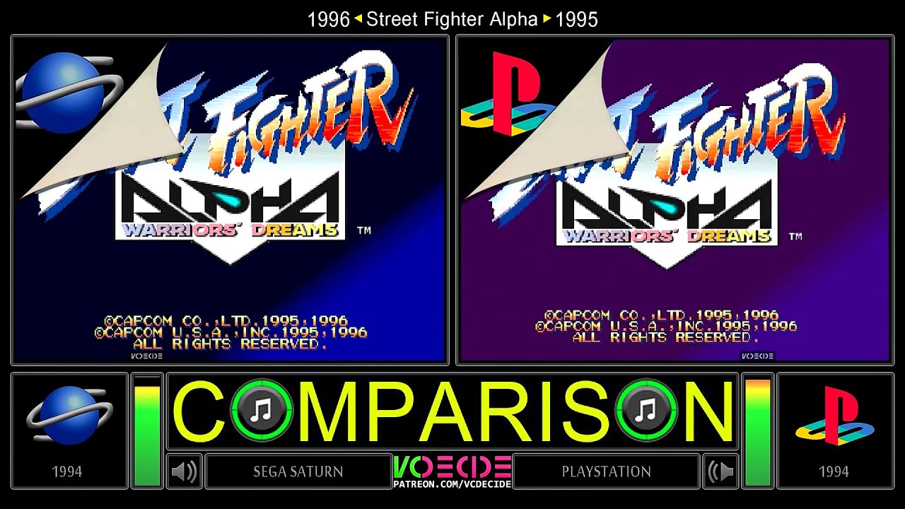 Street Fighter Alpha (Sega Saturn vs PlayStation) Side by Side Comparison - Dual Longplay | VCDECIDE