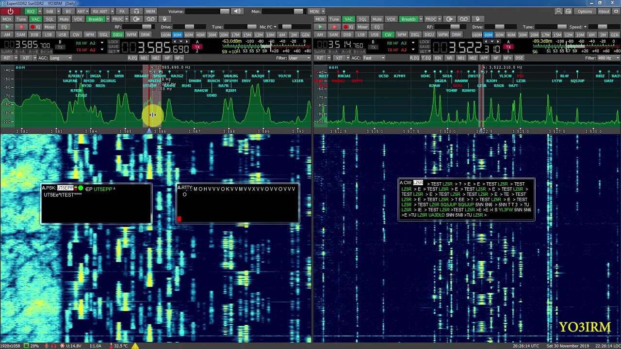 SDC Skimmer decoding PSK, RTTY, CW at the same time