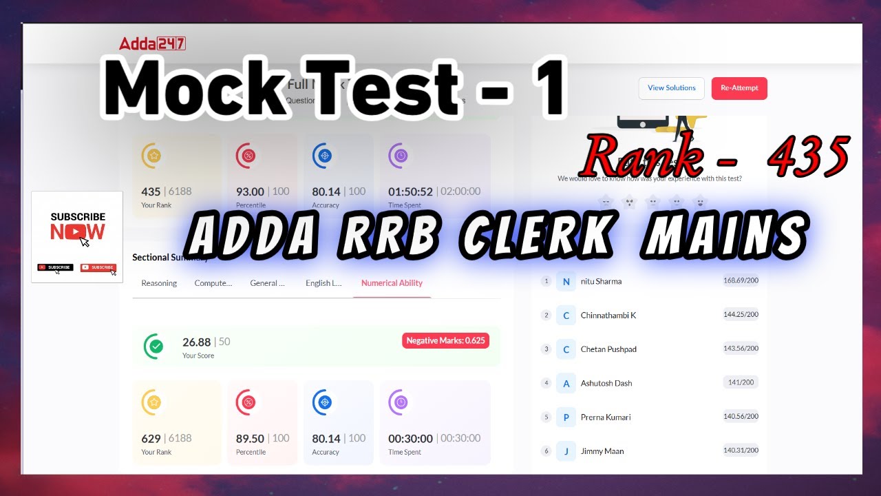 ADDA RRB Clerk Mains Live Mock Test - 1 | RRB Clerk Mains Full Length Mock Test | #rrb