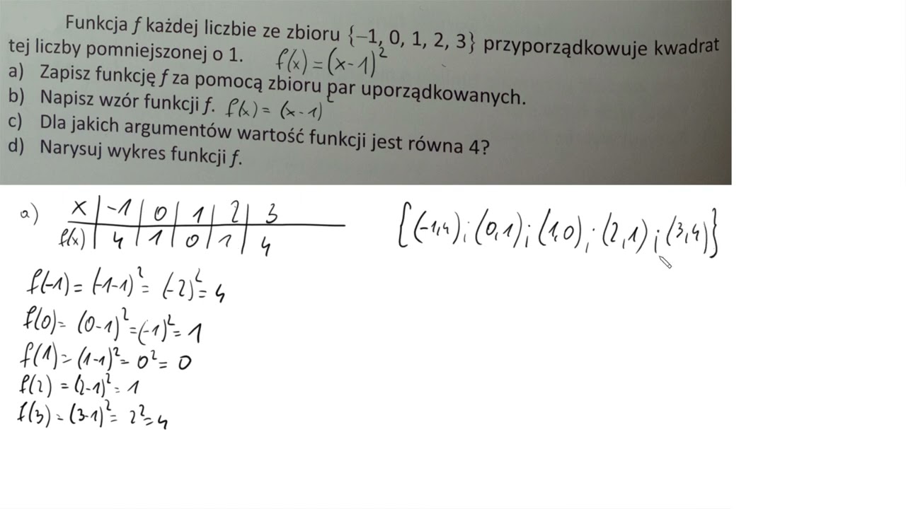 3 14 Funkcja f każdej liczbie ze zbioru przyporządkowuje kwadrat tej liczby pomniejszonej o 1
