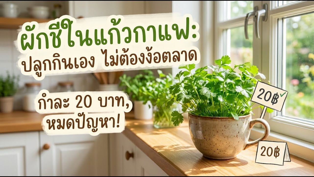 ปลูกผักชีในถ้วยกาแฟ ง่ายๆ ไม่ต้องจ่ายแพง!