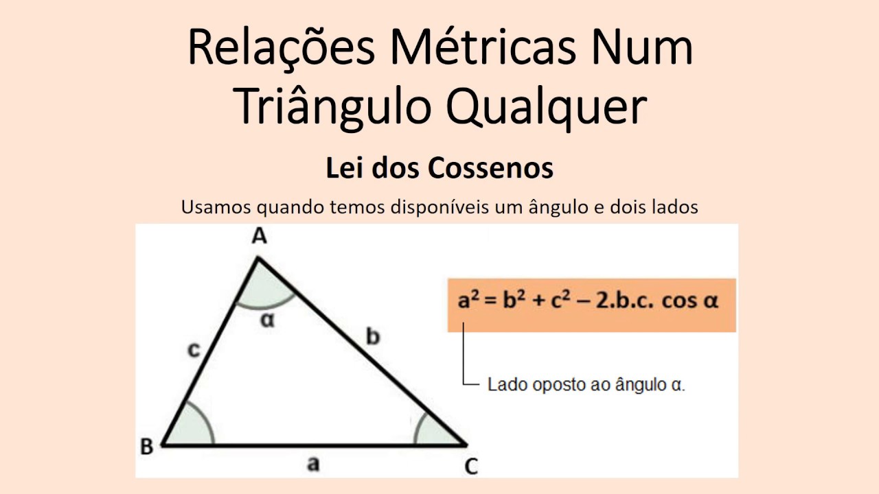 Lei dos Cossenos (Rela&ccedil;&otilde;es trigonom&eacute;tricas num tri&acirc;ngulo qualquer)