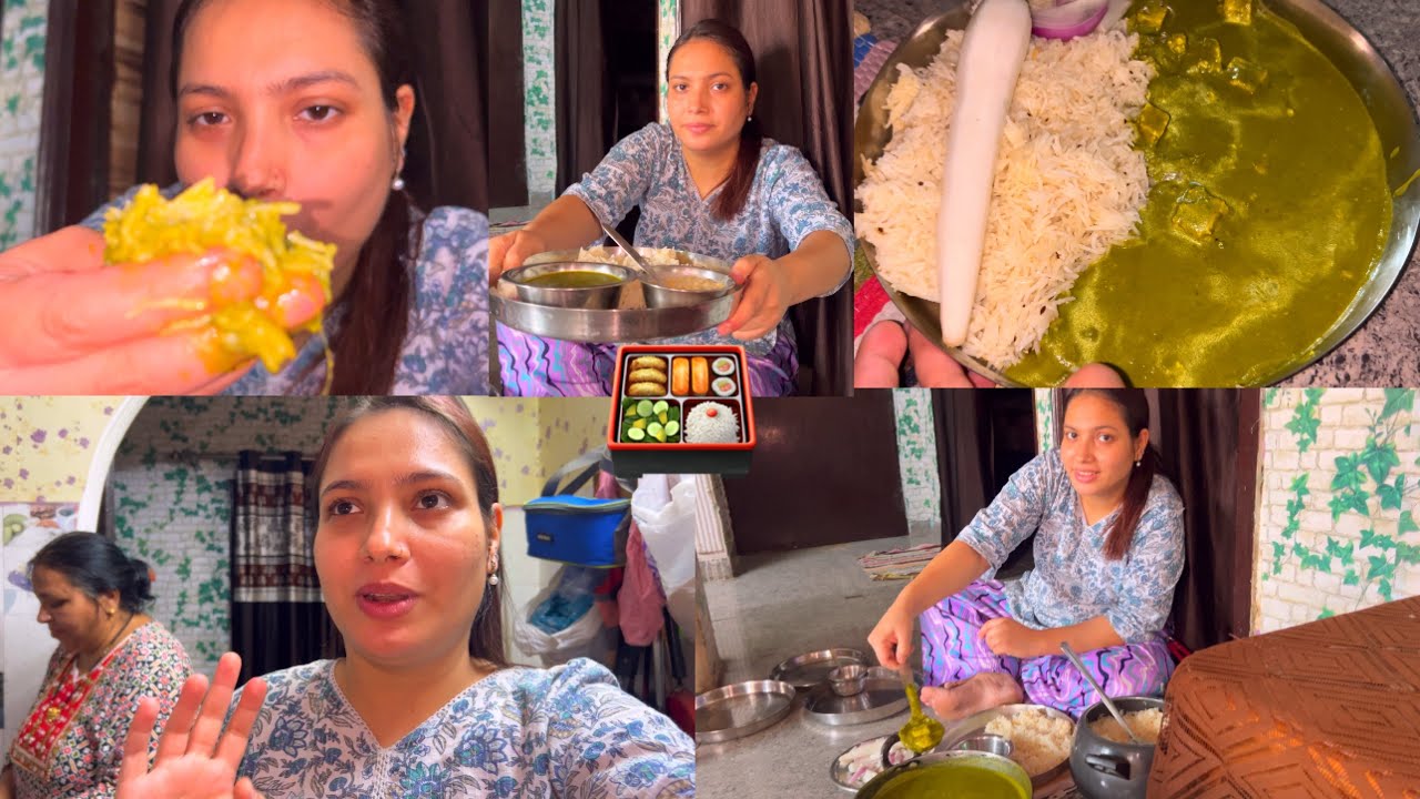 What's In My Thali Part 2 || Cooking And Eating Palak Ki Dhabbdi { Mummy's Recipe} || Indian Food