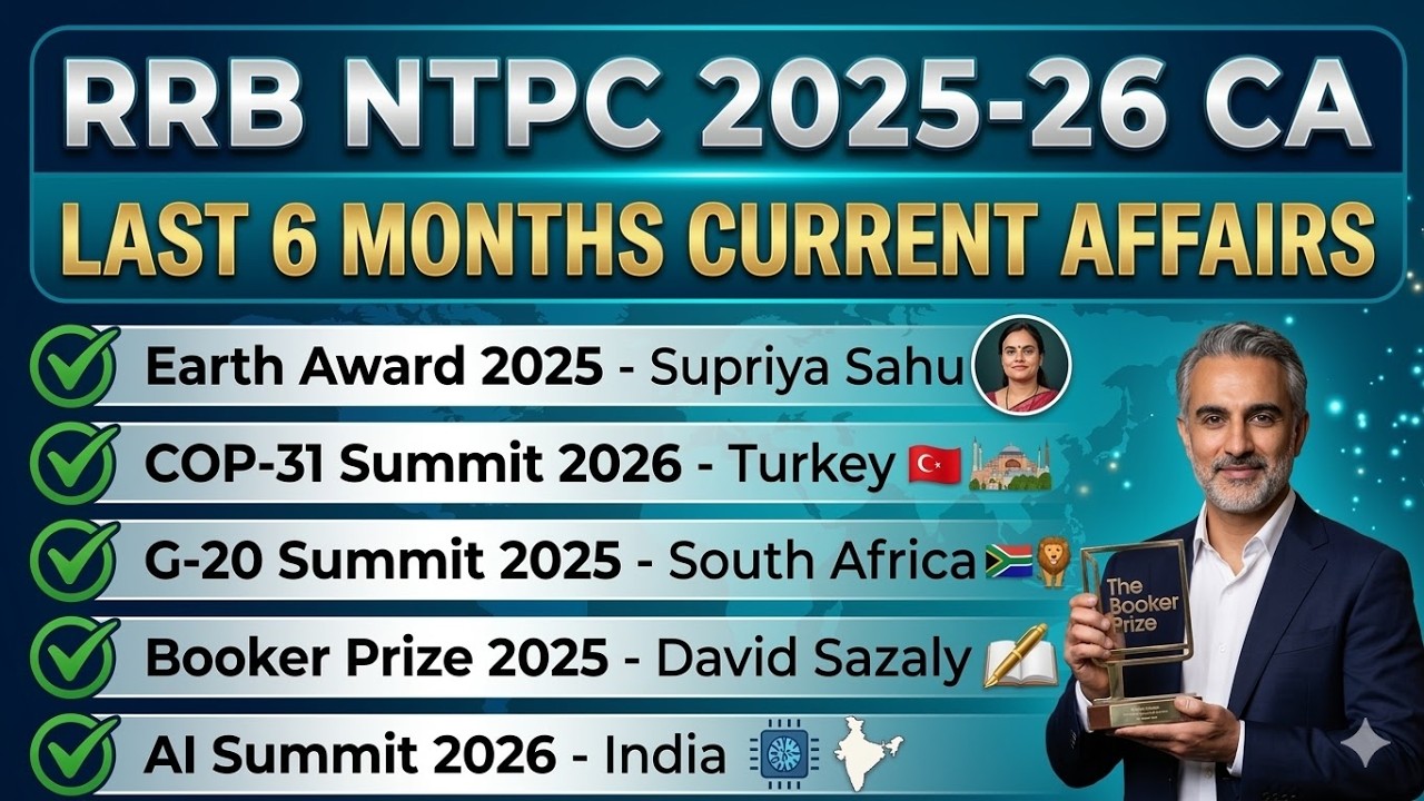 RRB NTPC 2026 | Most Important 100 Current Affairs 2025 26 | Last 6 Months Current Affairs 2026