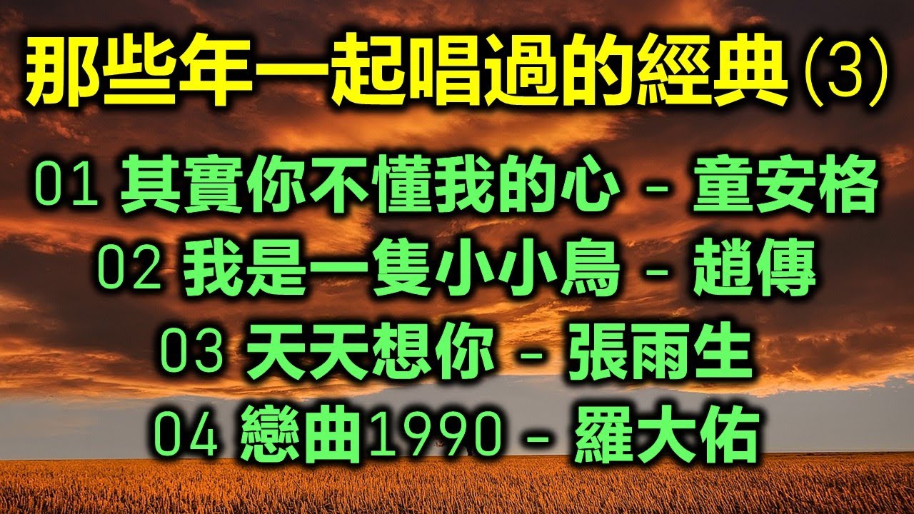 那些年一起唱過的經典 (3)（内附歌詞）01 其實你不懂我的心 - 童安格  02 我是一隻小小鳥 - 趙傳  03 天天想你 - 張雨生  04 戀曲1990 - 羅大佑