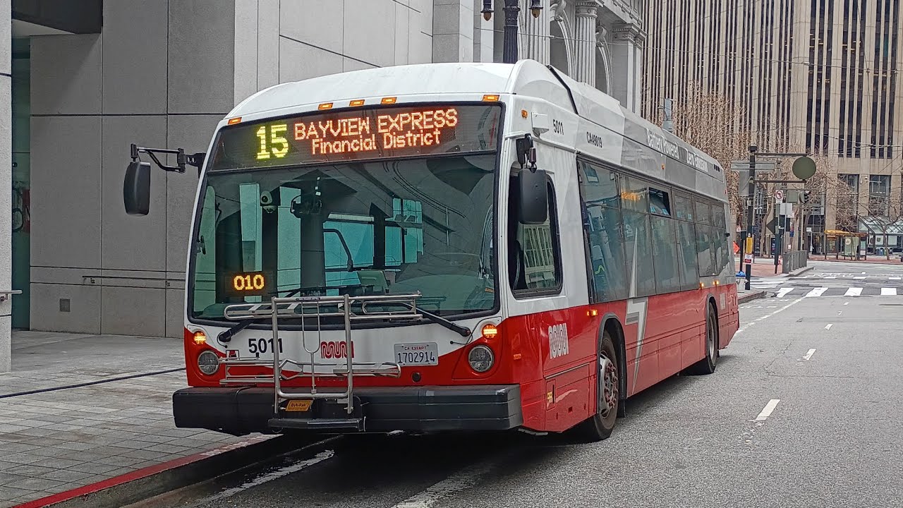 SF MUNI 2022 Novabus LFSE+ #5011 On route 15 To Caltrain Depot. (Short ride) 